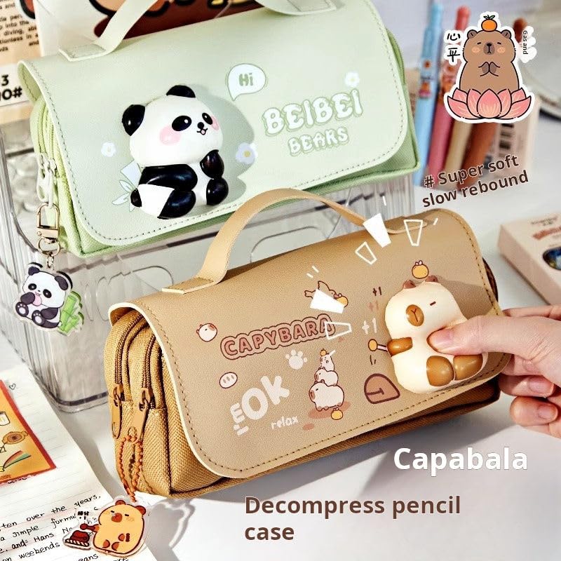 Image of SAJANI 3D Decompression Large Capacity Pencil Case, Multipurpose Stationary Organizer with Handle, Cartoon Printed Pencil Pouch for Boys & Girls (Pack of 1) (Capybara)