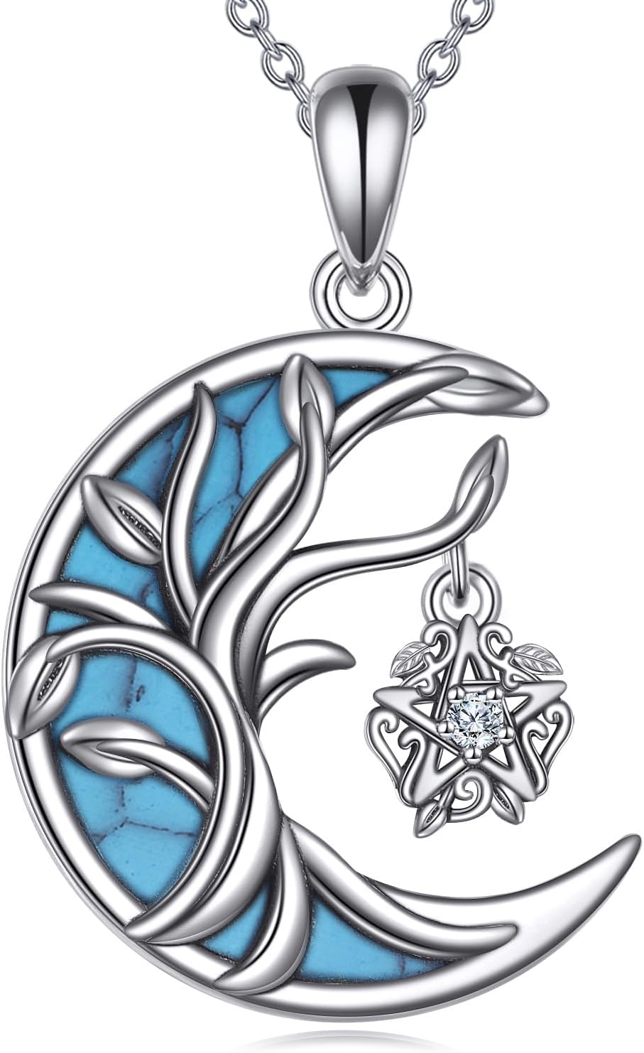 Moon Pendant Necklaces for Women 925 Sterling Silver Vintage Crescent Pendant with Turquoise & 1.0 Ct Moissanite Birthday Jewelry Gifts for Women - 18 + 2 Inches