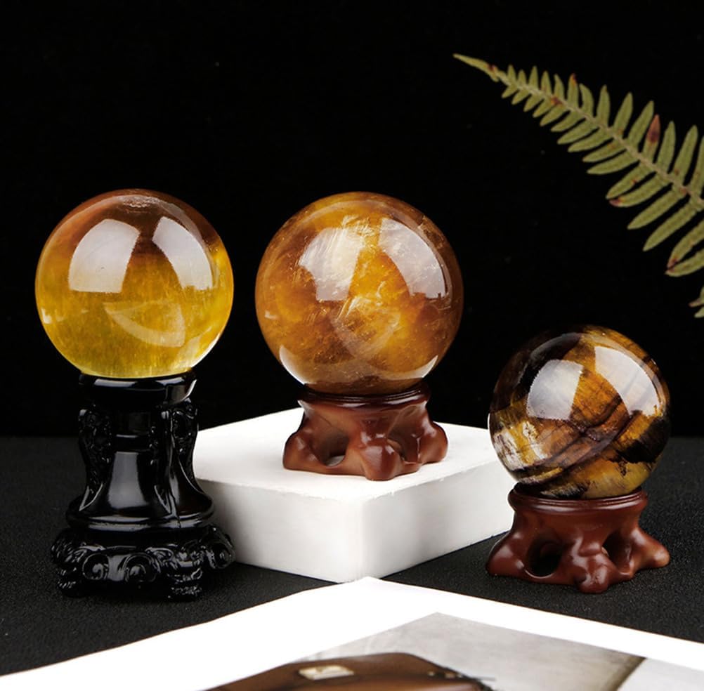 Crystal Ball Yellow Fluorite Polished Divination Ball Decorative Sphere Tabletop Ornament Festival Gift for Living Bedroom Office,50~60mm