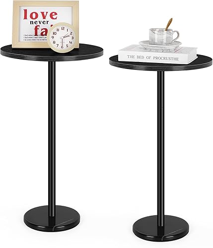 Mesa auxiliar redonda pequeña, juego de 2 mesas auxiliares redondas negras, mesita de noche moderna para niños, mesa de noche para exteriores, para