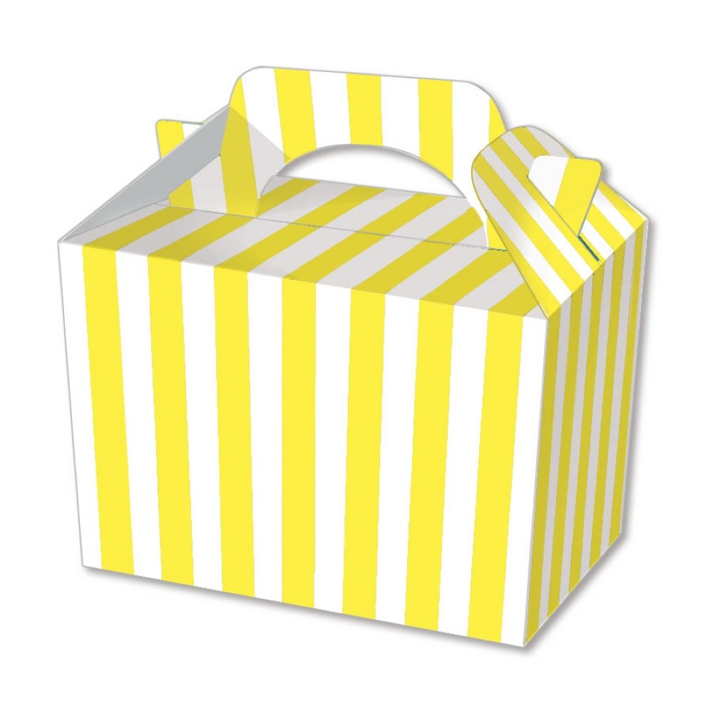 Lotus 50 x Stripe Design Children/Kids Party Boxes Carry Food Meal Fun Picnic Birthday Wedding Favour/Baby Shower Party Halloween Trick or Treat Box Loot Bag (Yellow) โ image 1
