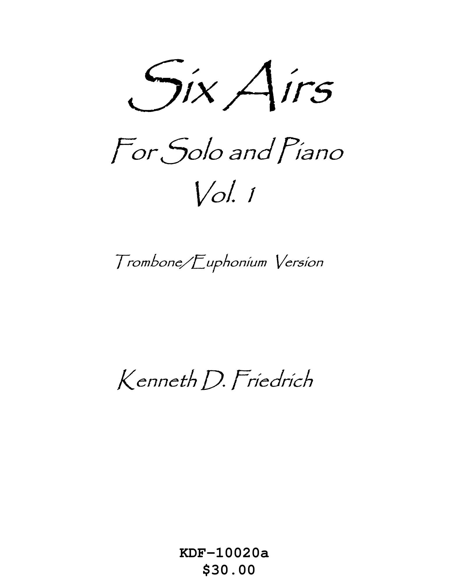 Six Airs pour Solo et Piano Vol 1 clé de fa recueil original haut de gamme pour euphonium