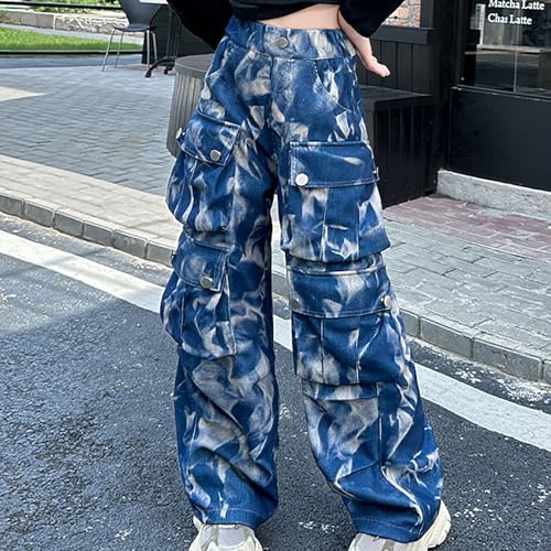Girls Boys Camouflage Cargo Jeans Kids Baggy Hip Hop Denim Pants Tie Dye Pockets Elastic High Waist Aesthetic4