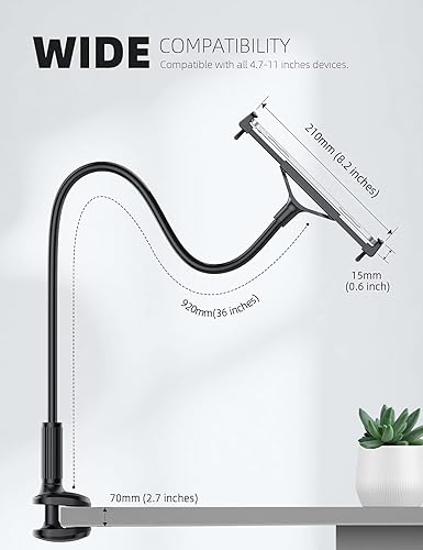 Miniatura 5 de Lamicall Soporte de soporte de tableta de cuello de cisne para cama, abrazadera flexible de brazo de tableta para cama compatible con Pad Mini 7.9