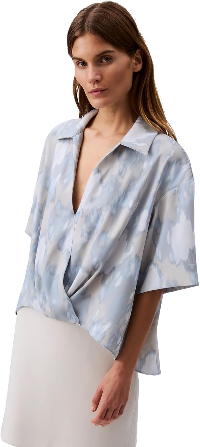 Calvin Klein Women's Crepe Printed Wrap Top
