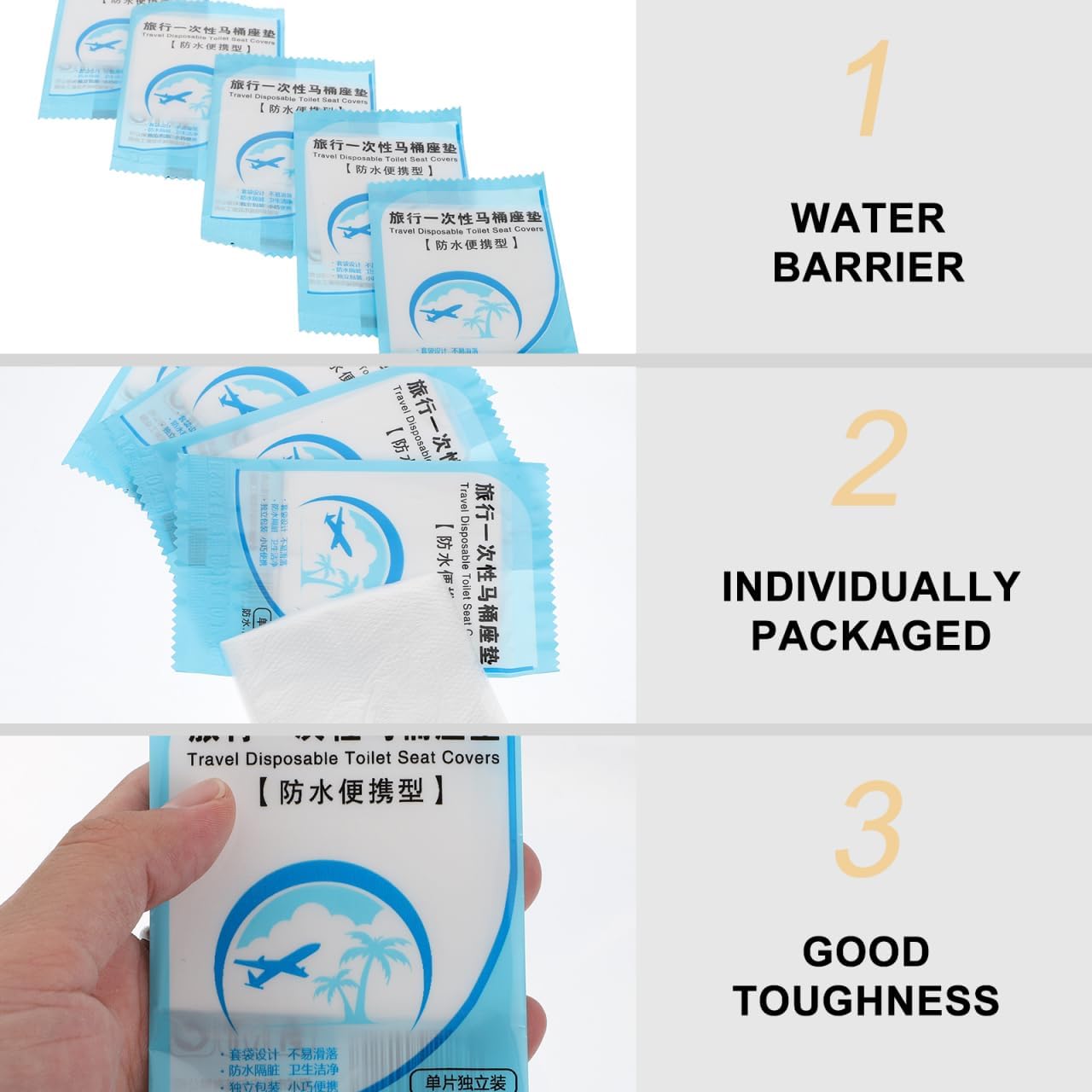 KICHOUSE Disposable Toilet Seat Covers 200 Pcs Portable Toilet Seat Cushion Pads Individually Packaged Travel Camping Public Restrooms Water Barrier Tear Resistant