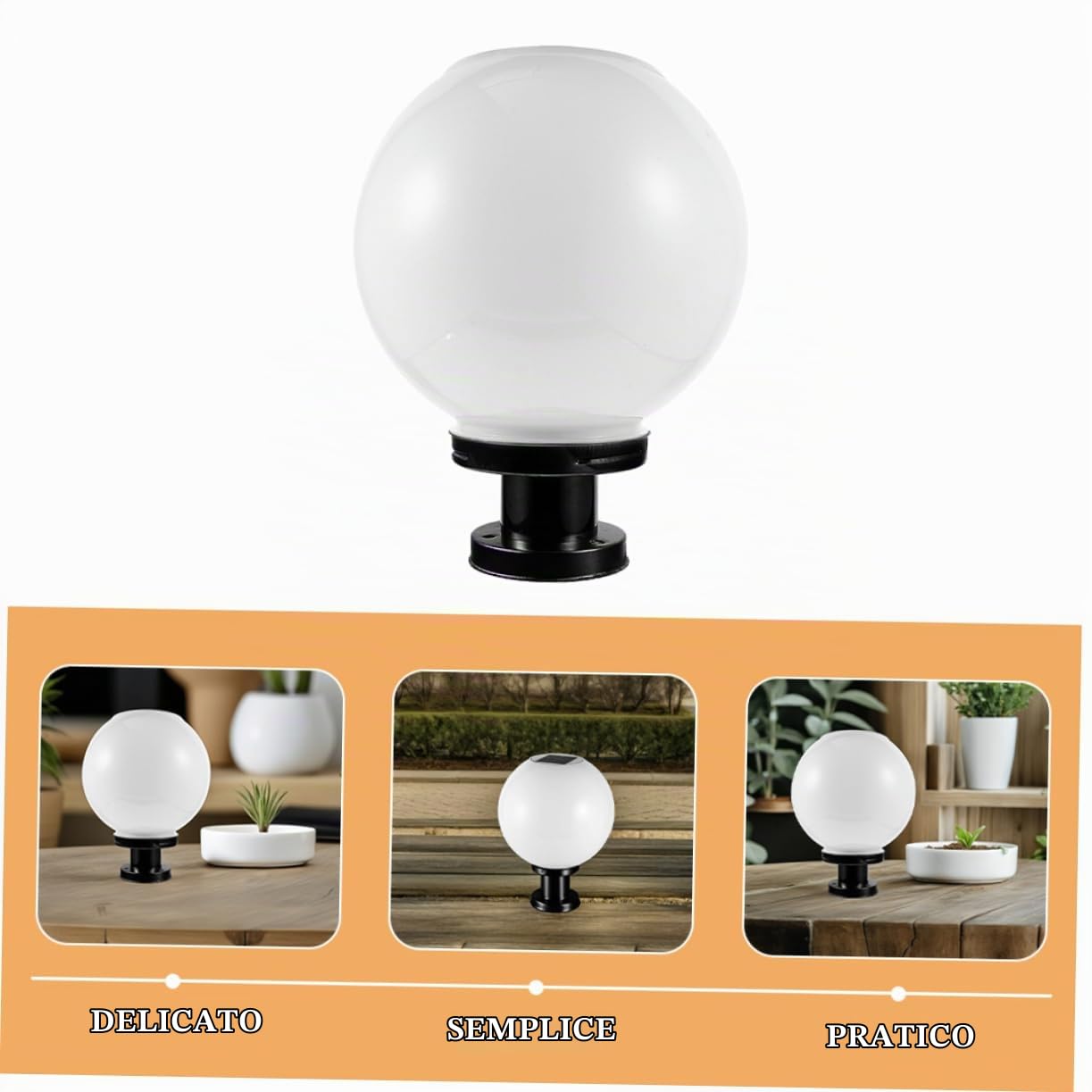 Homoyoyo Lampada Solare per Pilastro Base Nera, LED, 20cm, Giardino | Acciaio Inox, Vetro e Acrilico, Sensore Crepuscolare Integrato, Resistente alle Intemperie, Vialetto