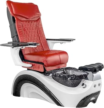 PERLA DX Shiatsulogic Pedicure Chair Black Nickel Tub w/Discharge Pump Stylish Pedicure Tub with Remote Button, Deep Red Cover Set