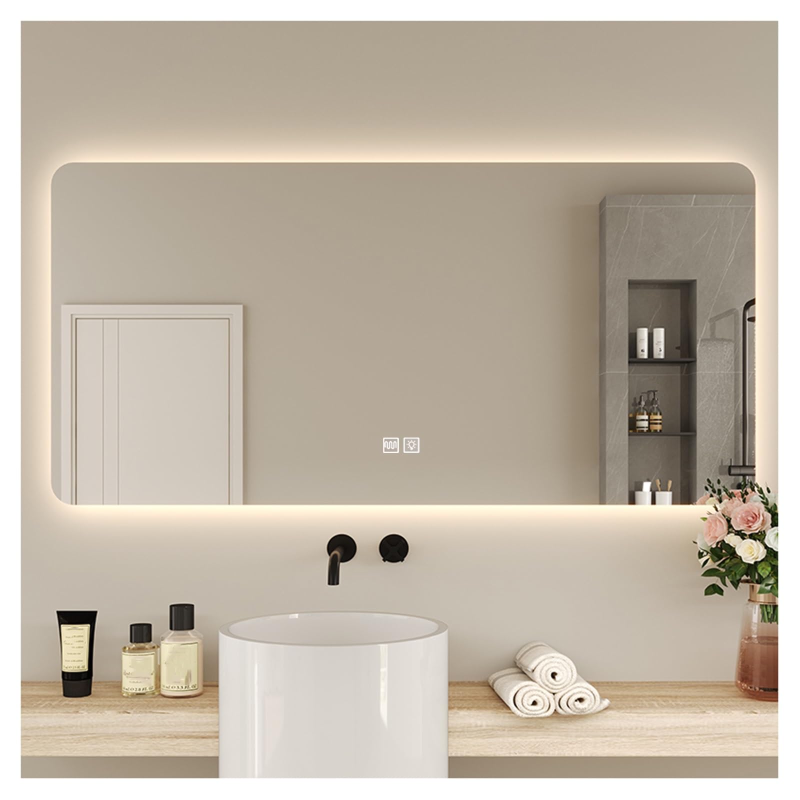 FGXHHS with LED Lights，Illuminated Led Demister Pad，Illuminated Mirror,LED Mirror，3 Colours Backlit Makeup Mirror(B,H40*W60cm/H15.7*W23.6IN)