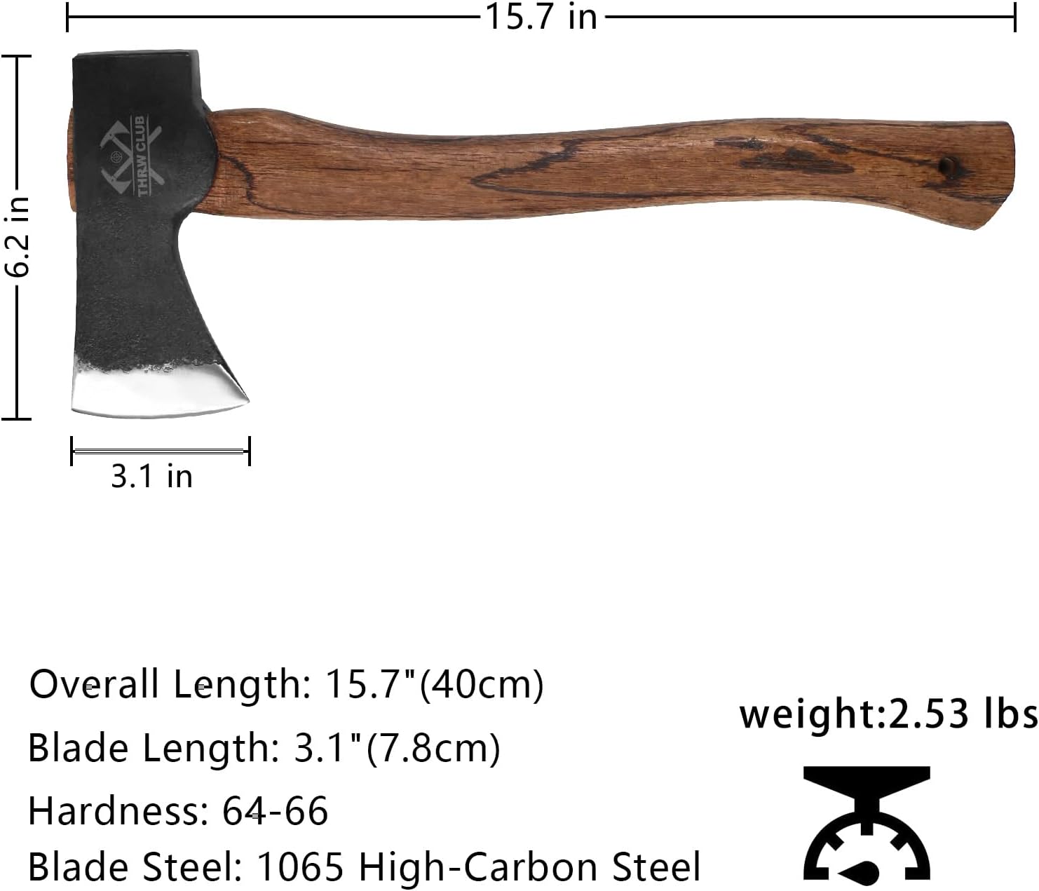15.7" Hand Forged Axe, Camping Hatchet with 1065 Carbon Steel & Wooden Handle, Bushcraft Hatchet with Leather Sheath and Axe Sharpener, Survival Ax for Outdoor Adventures and Gardening