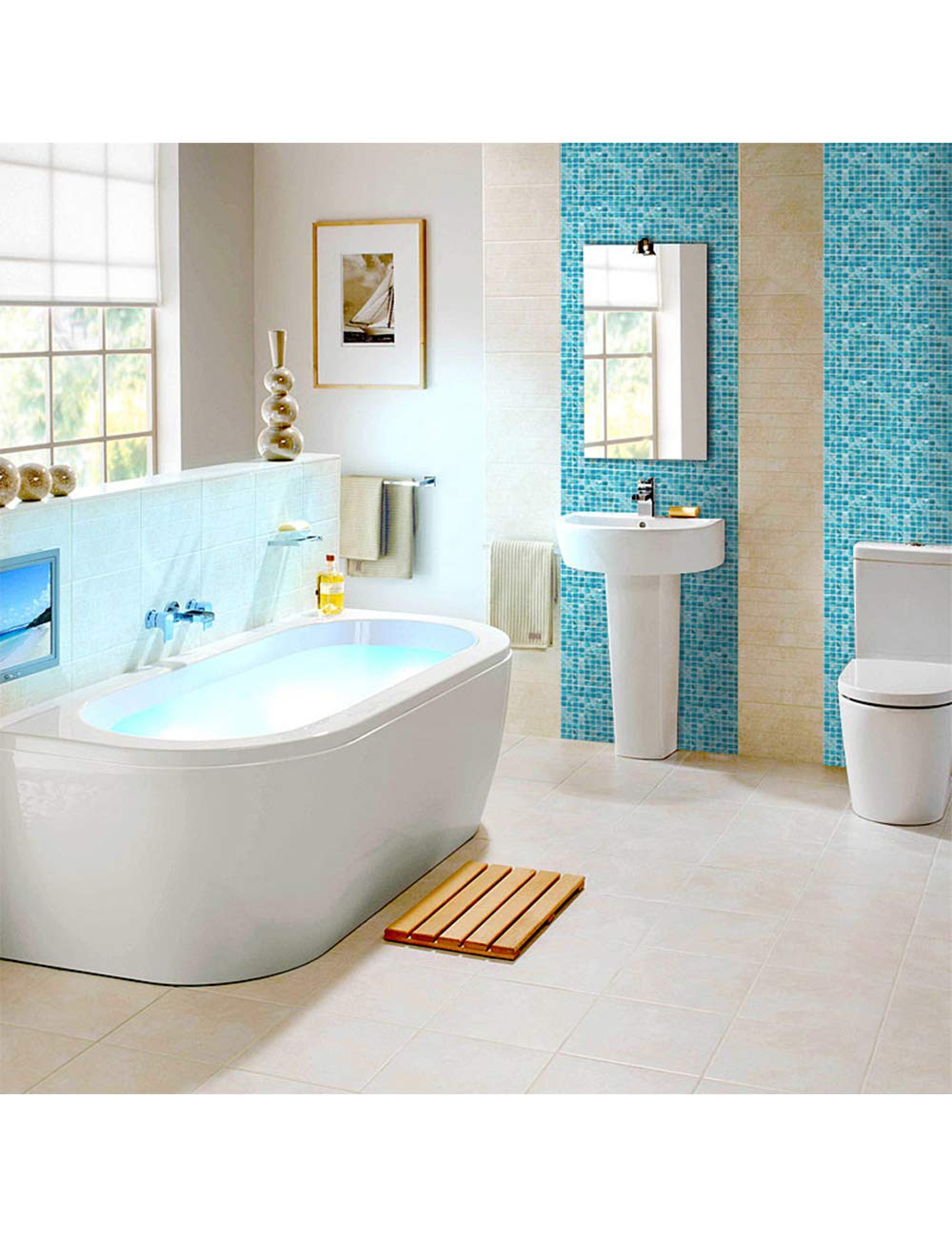 40PCS Adesivi per Piastrelle, Mosaico Piastrelle Adesivi Parete PVC Autoadesivo Impermeabile Sticker Decorazione Murale per Cucina Bagno, Cielo Blu (10x10 Cm / 4x4 Pollici)