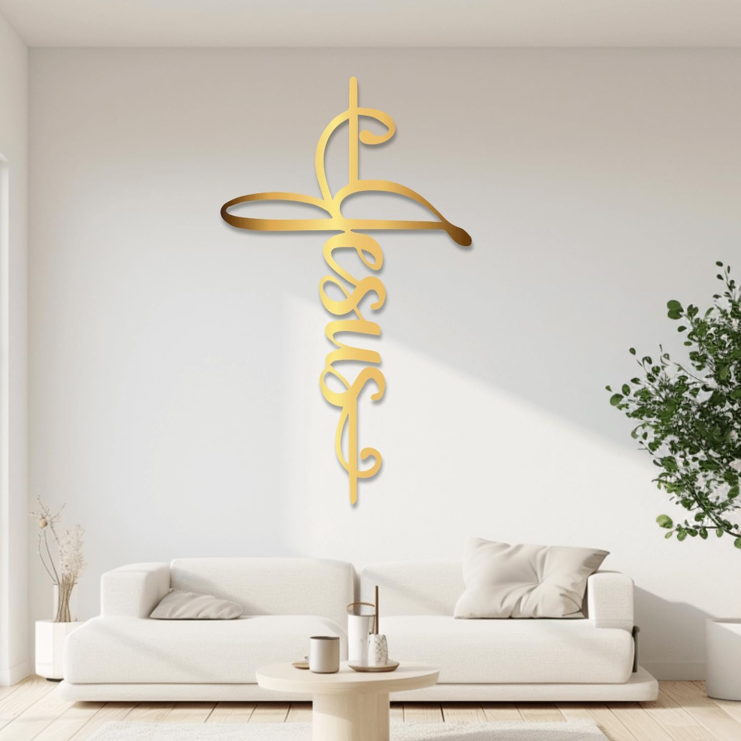 XXQ Letrero de pared de Jesús, cruz de metal, decoración espiritual de metal grande para el hogar, cruz colgante religiosa, decoración de pared de metal para sala de estar y dormitorio (plata, 51 x 76