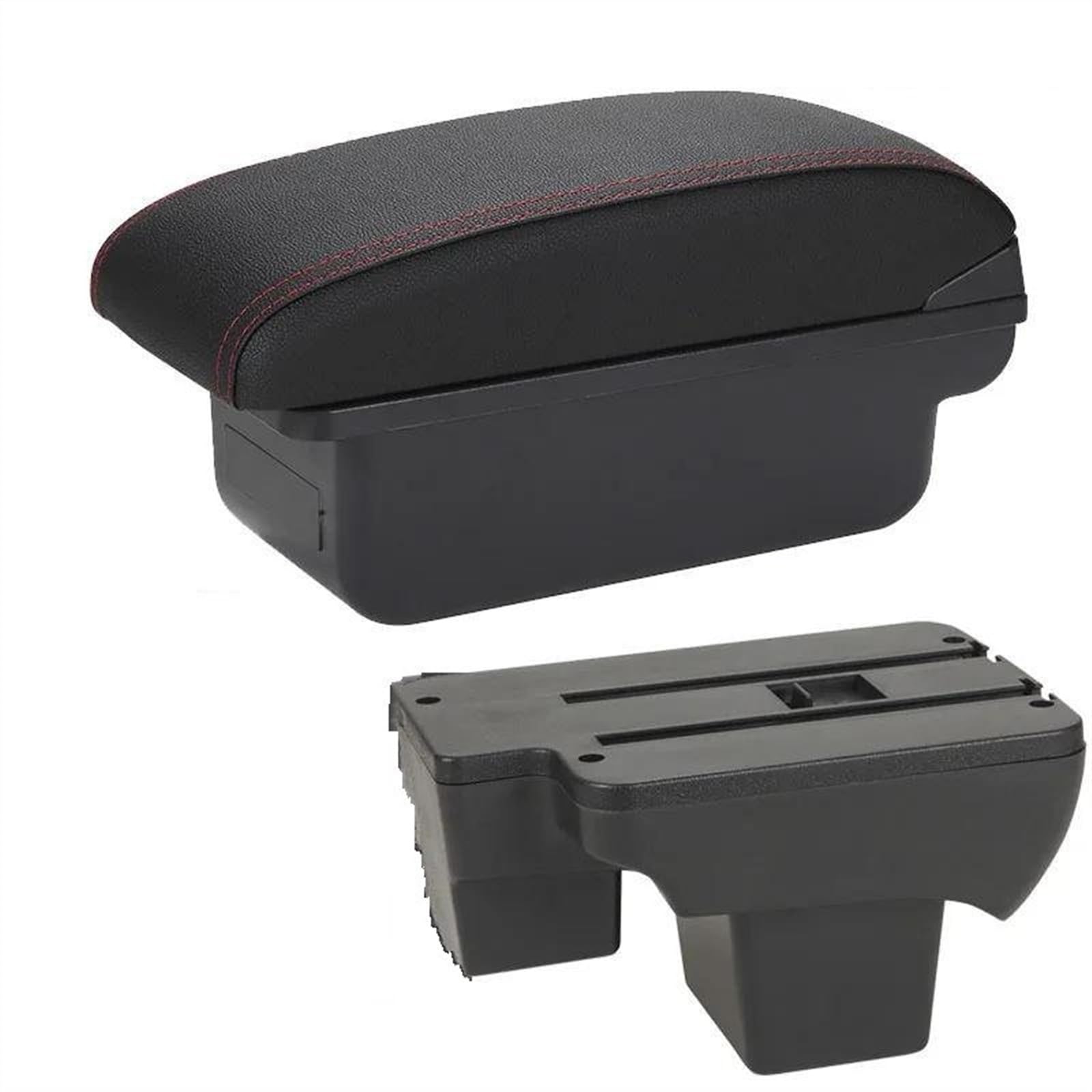 NMJLQW Storage Rack PU Leather Car Center Console Armrest Box Armrest Storage Box Console Storage Box For Polo 2020-2024(C1 Black red NO USB)