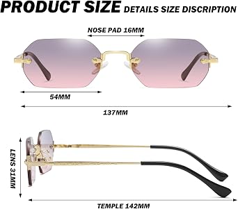 Retro Rimless Sunglasses Rectangle Frameless Women Men Polygon