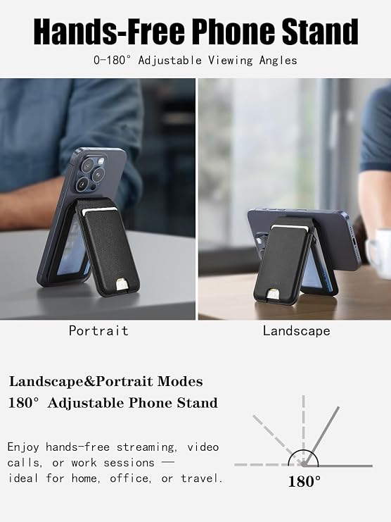 WIWU for MagSafe Wallet 5 Card Holder with Adjustable Stand RFID Blocking Strong Magnetic Ultra Slim Travel Leather Wallet for iPhone 17/16/15/14/13/12 Series Android
