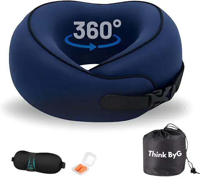 Almohada de Viaje Viscoelástica 360° con Hebilla Ajustable y Funda Lavable