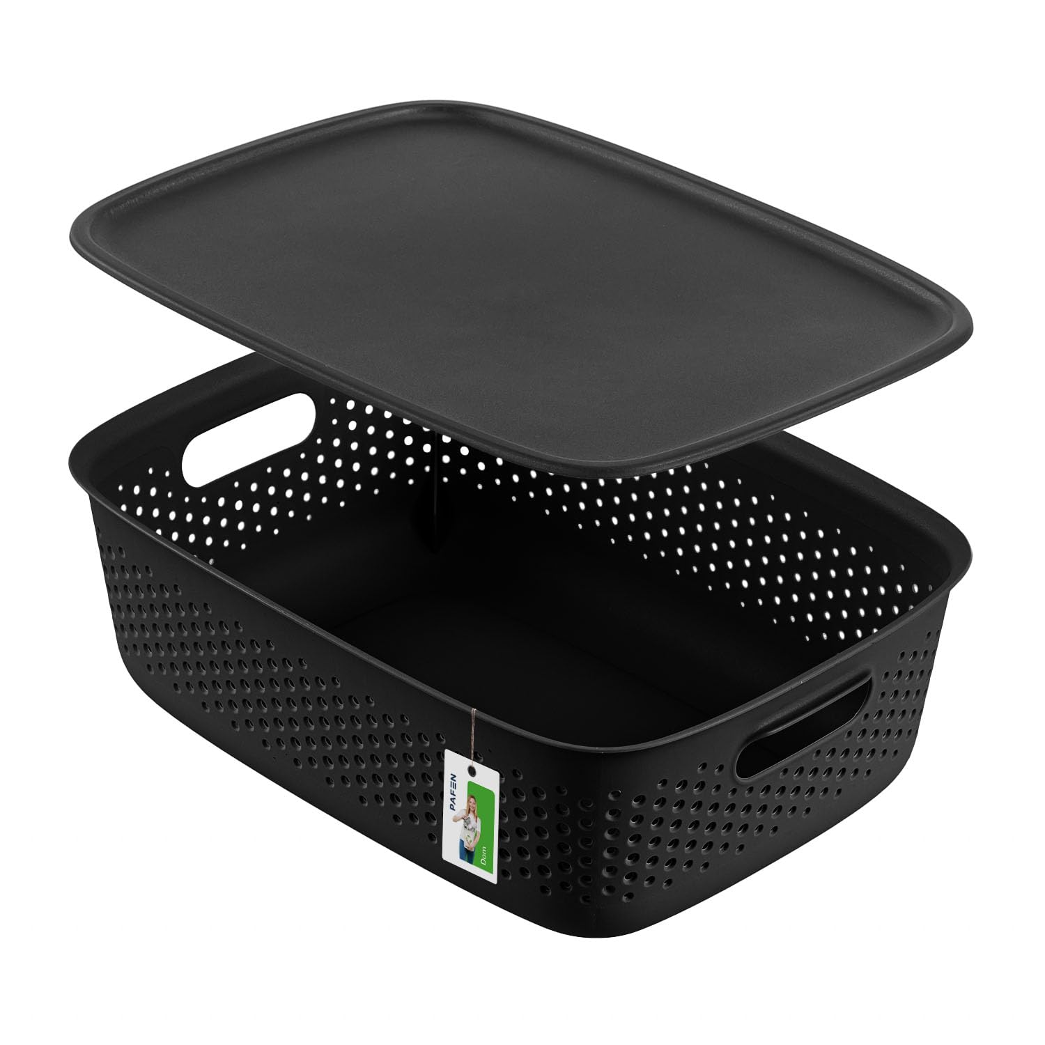 Aufbewahrungsbox 5er Set Deko-Box - 1x 45 Liter, 2x 10 Liter, 2x 17 Liter - Aufbewahrungskorb Behälter aus Kunststoff BPA Free Körbe zur Aufbewahrung Vorratsbehälter Luftzirkulationssystem, Schwarz
