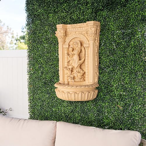 Image of XBrand 30.3 inch Tall Solar Powered Outdoor Wall Fountain with Maiden Holding Pot - Classic Waterfall Design, Weather-Resistant Polyresin, Brown for Garden & Backyard Decor