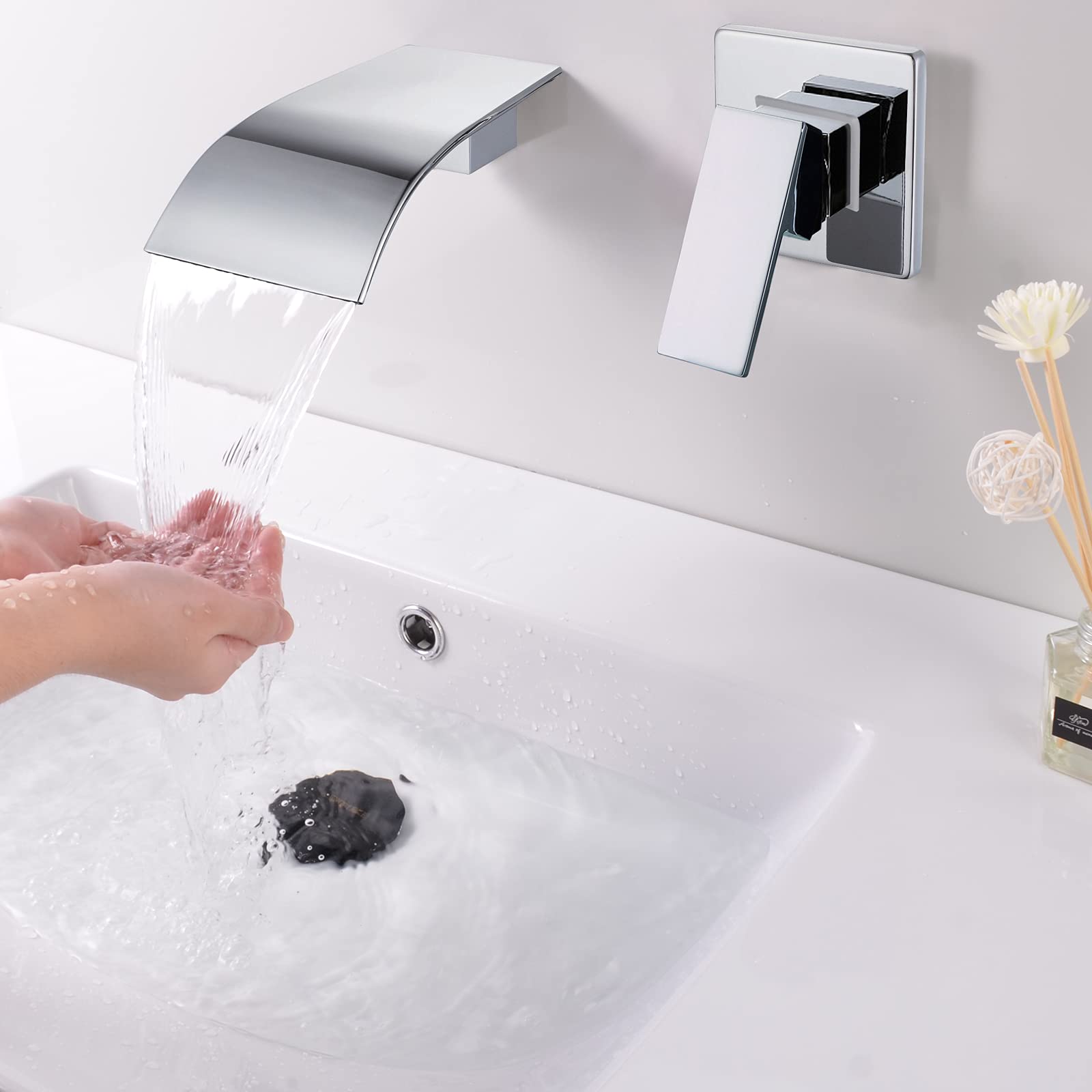 Montura de pared de grifo de cascada, grifo de baño de latón, grifo de llenado de bañera montado en la pared, cromo, KHBPC01U