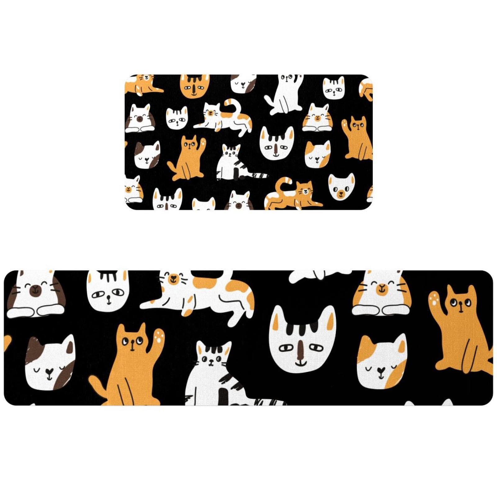 Tapete de cocina de gato antideslizante, pack de 2 alfombras lavables para cuarto de lavado