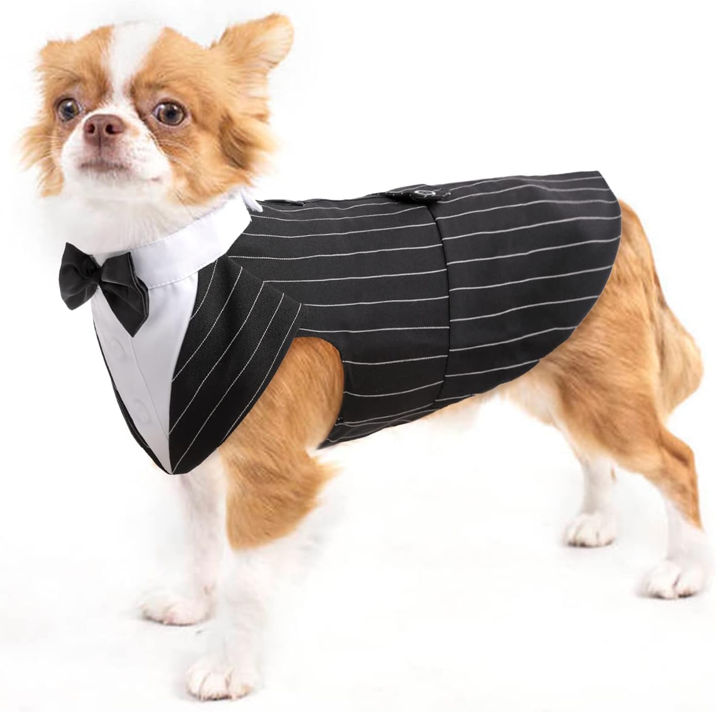 Dog Tuxedo Suit, Dog Clothes Coton Wedding Party Costume Puppy Formal Outfit Festival Shirt Coat Apparel with Detachable Bow Tie Bandana(Stripe, S)