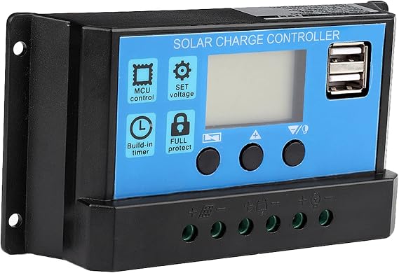 Solar Charge Controller 12V 24V,60A Auto Solar Charge Controller Solar Panel Battery Regulator Dual USB LCD Display,Solar Charge Controller PWM Controller(60A)