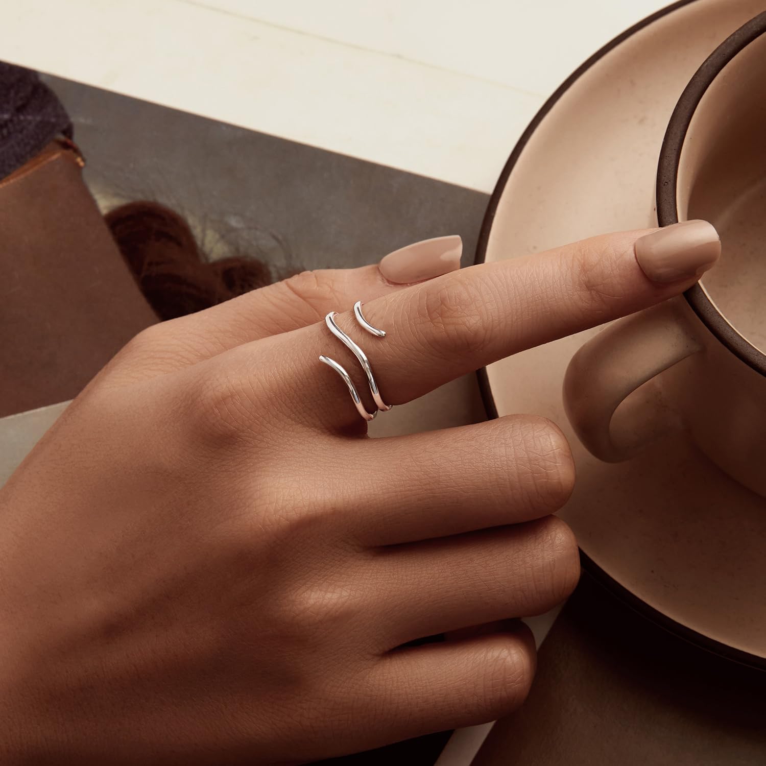 MUNDELL 925 Sterling Silver Simple Multi-layer Leaf Adjustable Ring Green Lucky Leaves Statement Ring for Women Promise Ring Fine Jewelry - Image 2