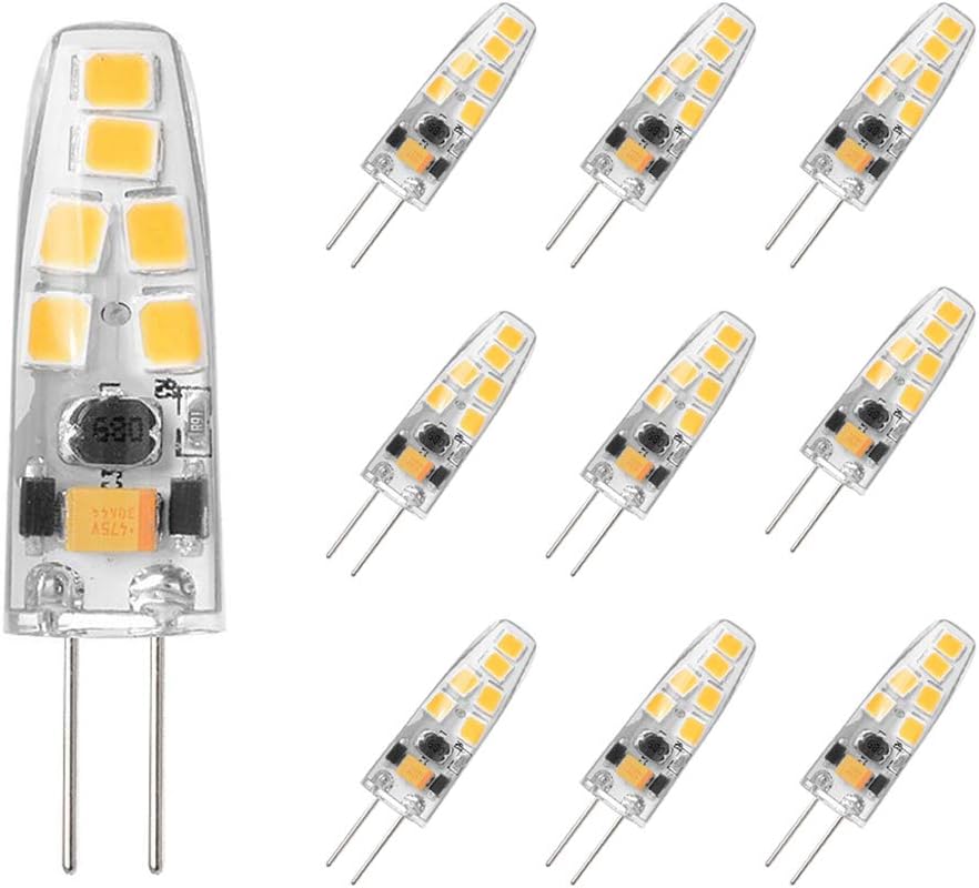 TAIYALOO G4 LED Light Bulb 2W 12V T3 JC Type, 10W-20W Halogen Bulb Equivalent, Warm White 3000K, G4 Bi-Pin Base, No-Flicker (10 Pack)