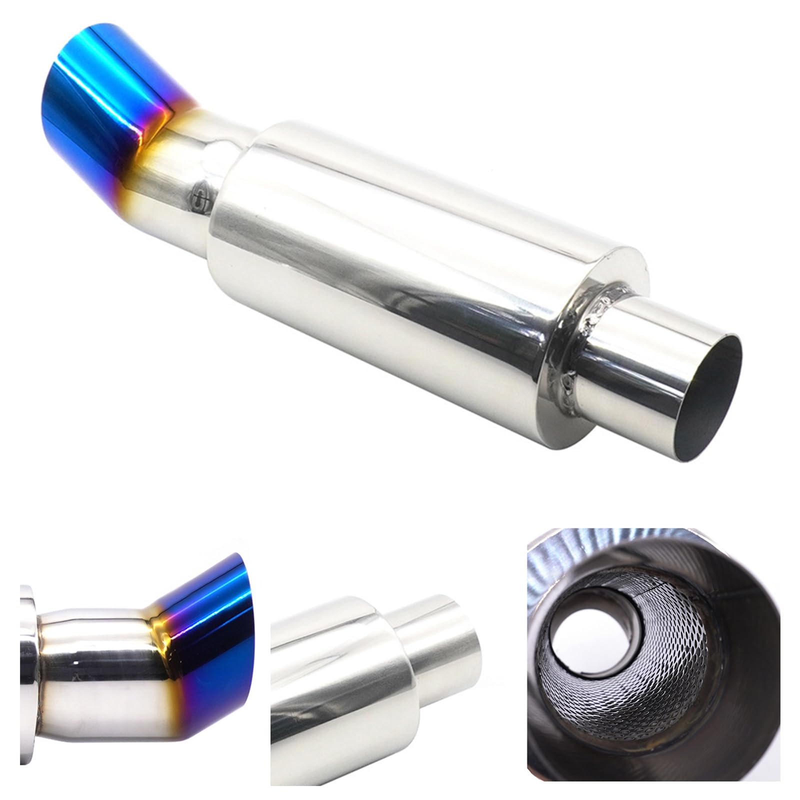 63 mm Tłumik wydechowy do samochodu wlotowego – tłumik ze stali nierdzewnej, rezonator wydechowy, końcówka turbo, dźwięk 38 cm, uniwersalny, do samochodów typu sedan, SUV, ciężarówki, wygięty