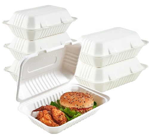 75 Pack Compostable Clamshell Take Out Food Containers 9x6 inch