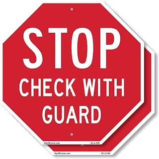 Stop Check with Guard (2 Pack) 18 inch X 18 inch Octagon Plastic Sign Weather Resistant, UV Protected for Workplace, Private Property, and Construction Site, Made in the USA