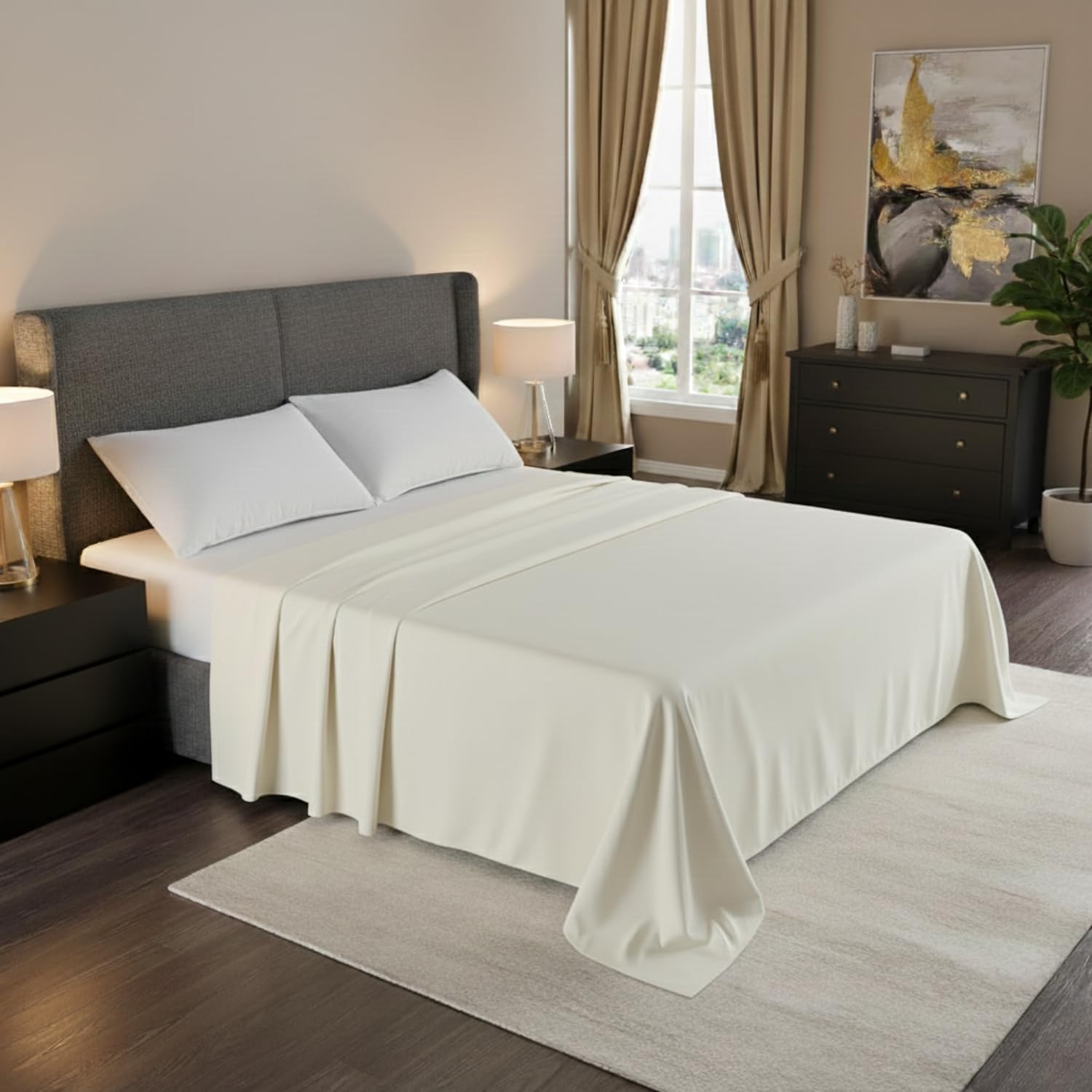 Microfibre Flat Sheet – Soft Brushed Polyester Top Sheet – Breathable, Non-Iron, Wrinkle-Resistant & Hypoallergenic Easy-Care Bed Sheet – Single, Double, King, Super King Sizes (Cream, Super King)