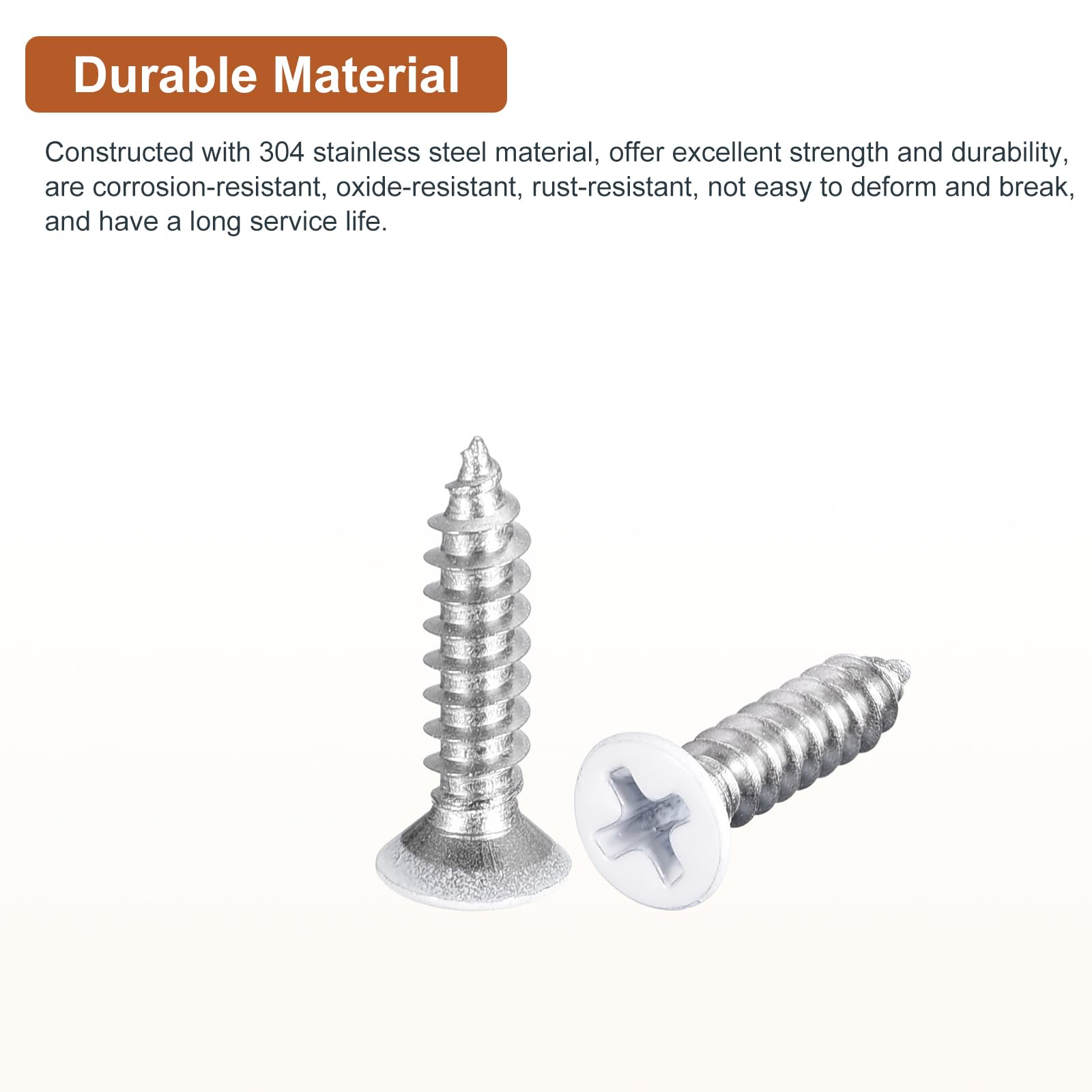 DTGN 100Pcs ST4x18mm Flat Head Wood Screws, 304 Stainless Steel White Phillips Self Tapping Screws - Image 3