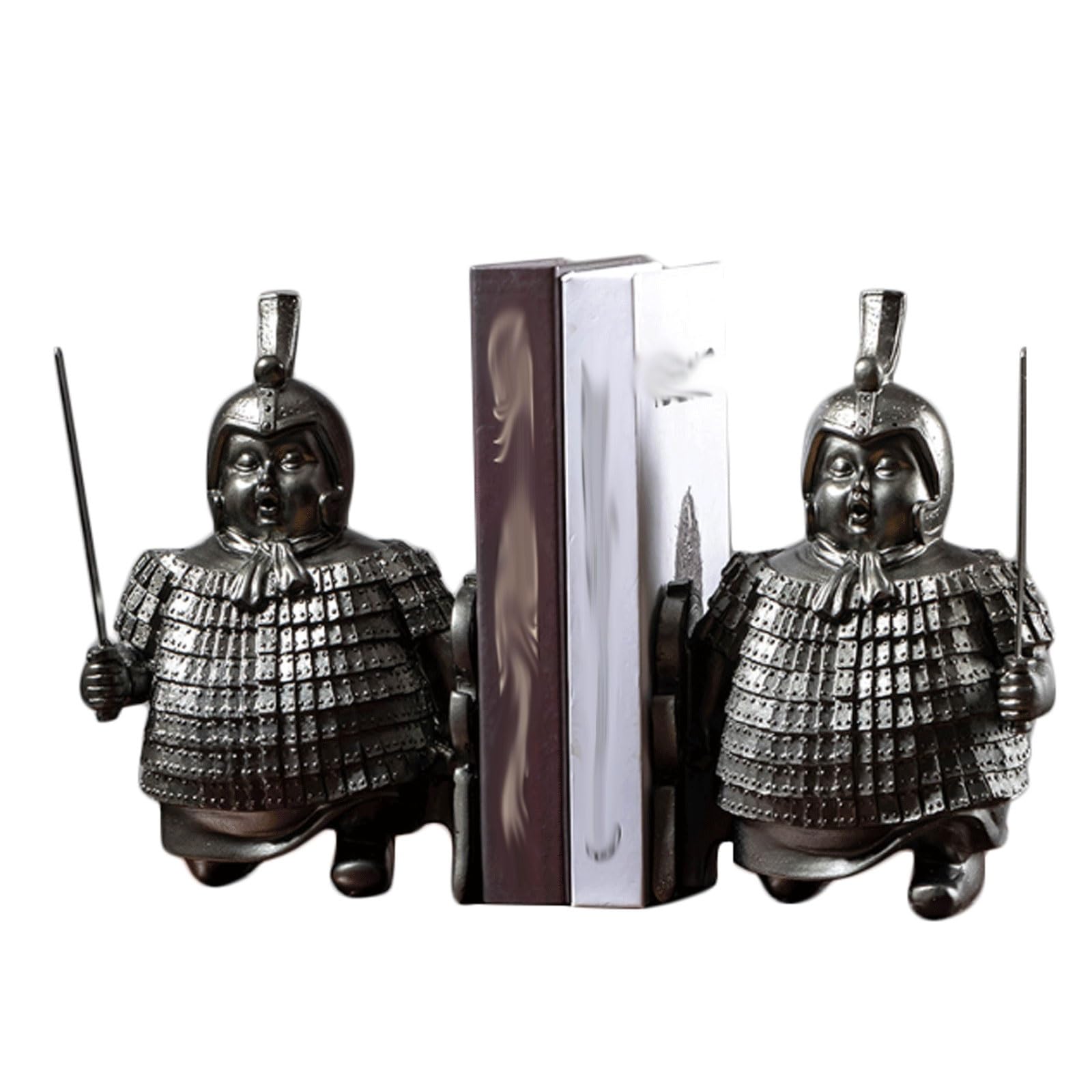 Terracotta Soldier Bookends, Retro General Abstract Figure Sculpture for Bookcase, Porch, Study Decor, Handmade