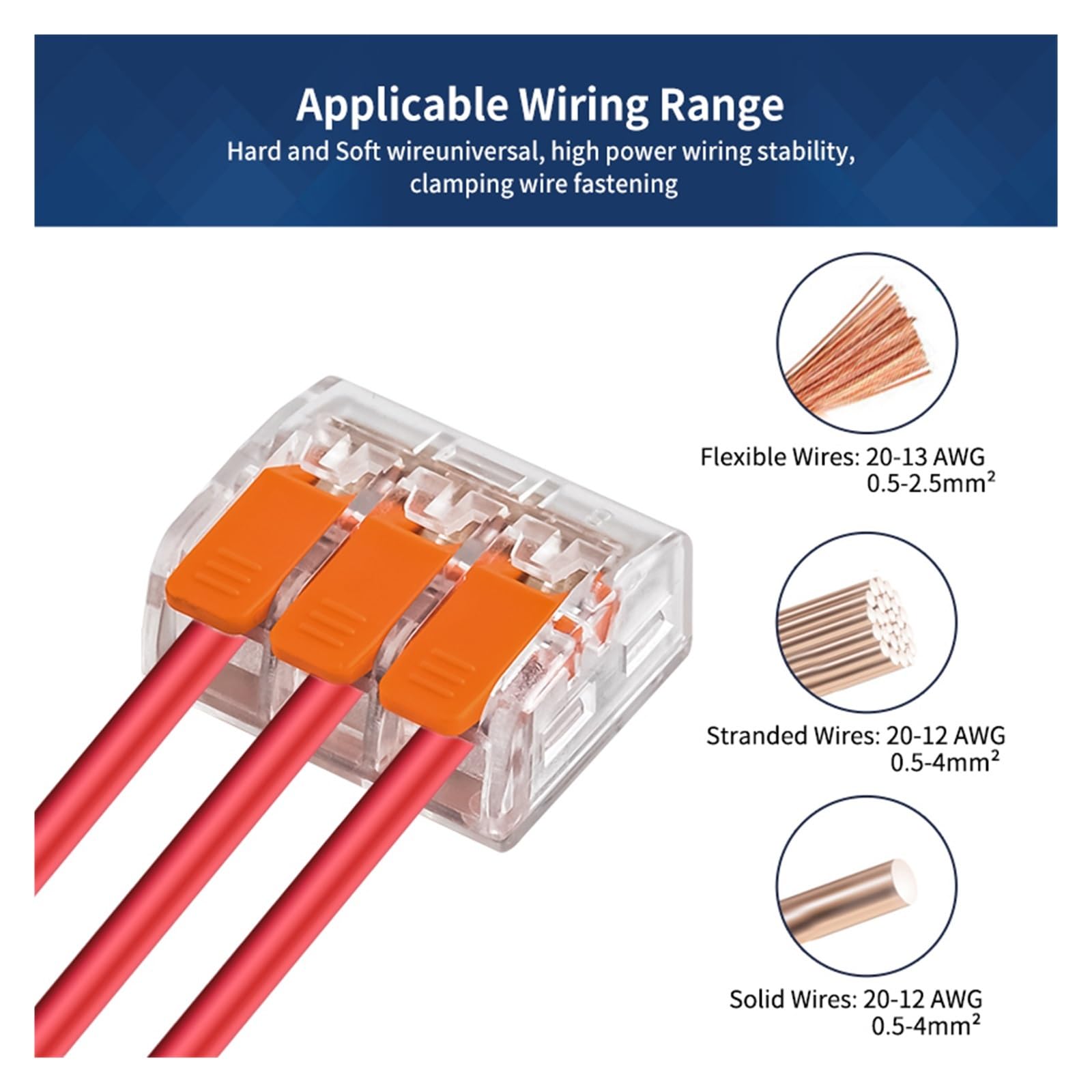50 connettori for apparecchiature elettriche parallele a leva compatta rapida, morsettiere for connettori a cavo rapido 34-11AWG(CMK635-50Pcs)