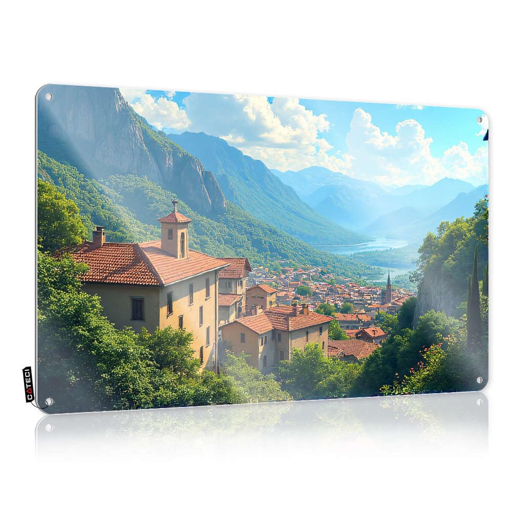 Men Cave Decor A Picturesque Village Nestled Among Lush Green Mountains. Tin Sign Bar Accessories Man Cave Garage Accessories For Ma(20X30CM)