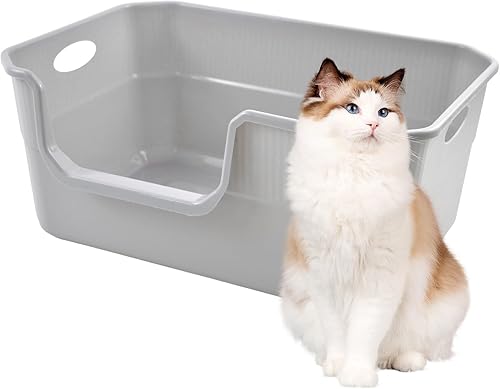Miniatura 15 de Caja de arena abierta para gatos pequeña, caja de arena para gatitos con cuchara, bandeja de inodoro para gatos de entrada baja y lados altos, Gris