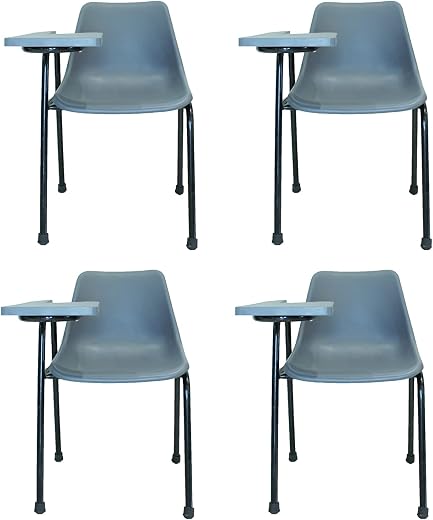 Finch Fox Student Chair with Writing Pad, Heavy 1" Inch Pipe, Anti Skid Buffer, in Grey Color (Set of 4) with 1 Year Warranty