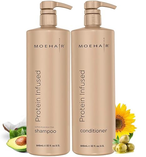 Miniatura 1 de MOEHAIR Champú y acondicionador espesante 2 en 1 con infusión de proteínas para cabello fino  Tratamiento capilar proteico para suavizar, nutrir,