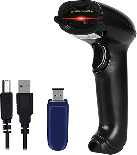 WoneNice Escáner de código de barras inalámbrico 2 en 1 (2.4 GHz inalámbrico+USB 2.0 con cable) lector de código de barras portátil (negro)