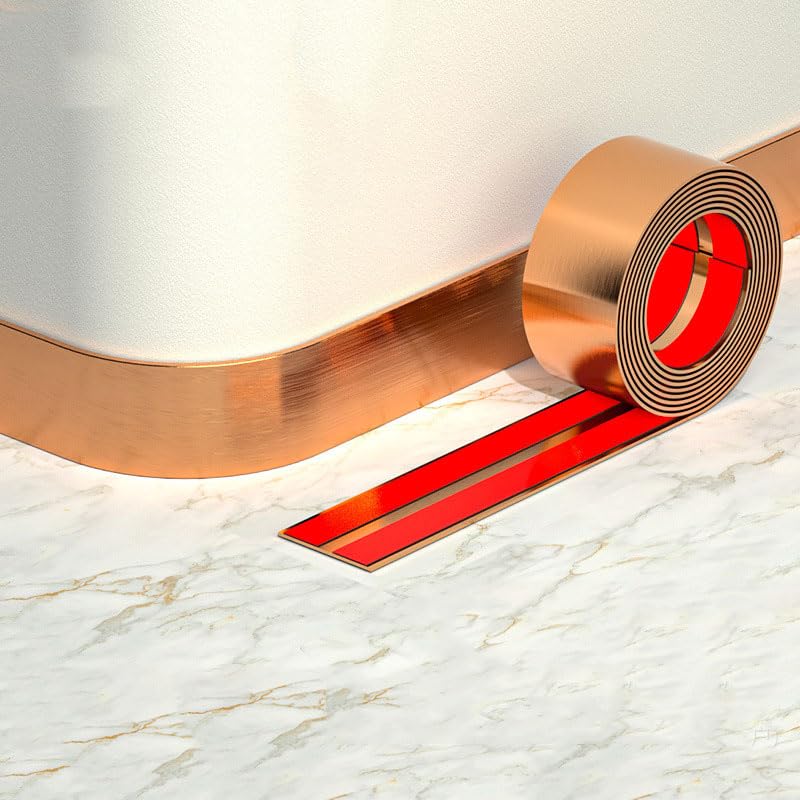 QIPN 16.4ft Self Adhesive Metalized Molding Trim Stainless Steel Molding & Wall Trim Wall Molding Trim Tape for Ceiling, Mirror Frame and more(Size:Width 5cm/2inch,Color:Brushed rose gold)