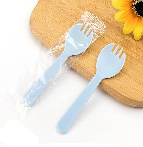 Miniatura 10 de 100 tenedores desechables de plástico duradero y ecológicos, tenedores y cucharas 2 en 1, ideales para almuerzos escolares, pícnics o restaurantes y