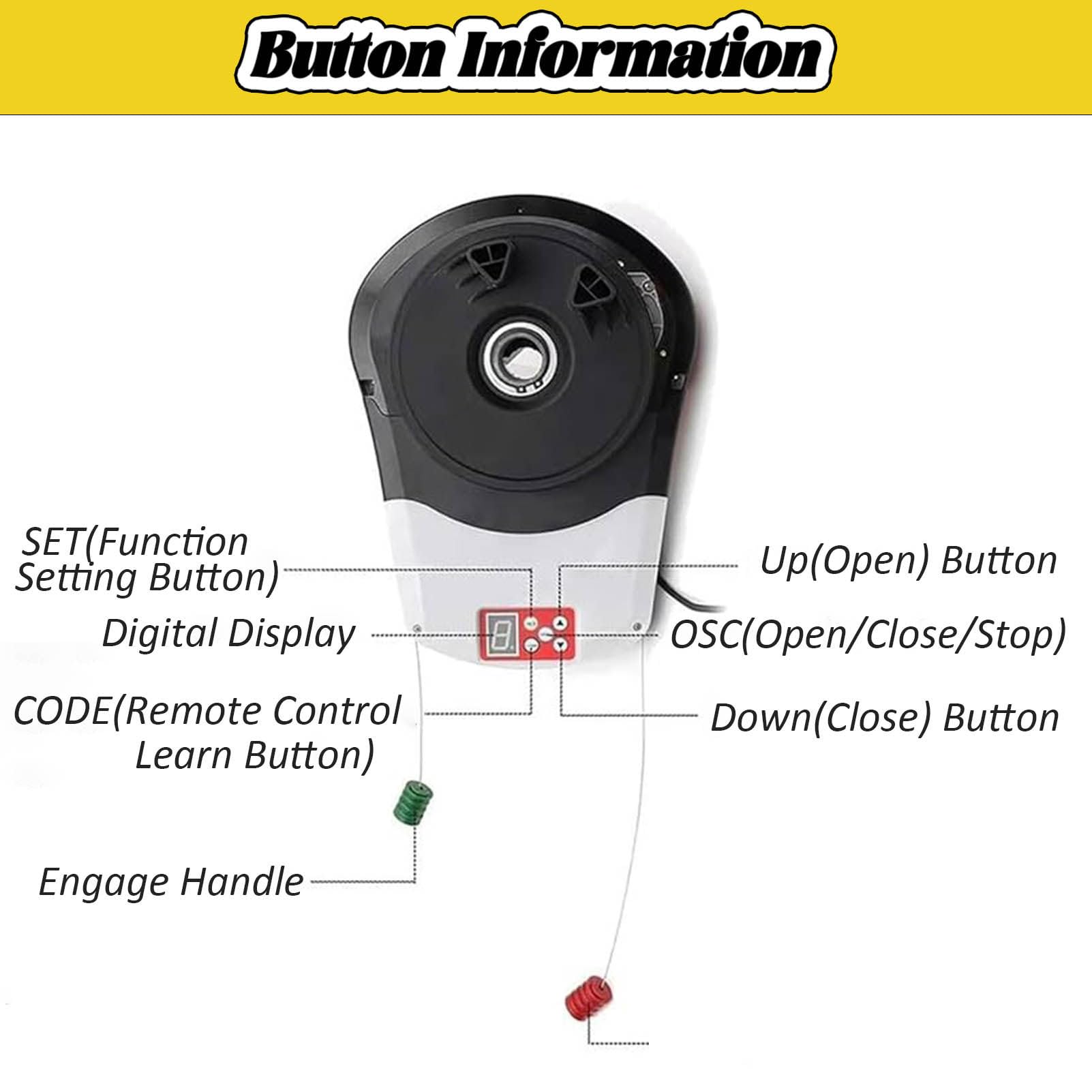 Abridor de Puerta Enrollable automático, Motor de Puerta Enrollable de Garaje con 2 Controles remotos, Guantes, abridor de Puerta de Garaje Inteligente