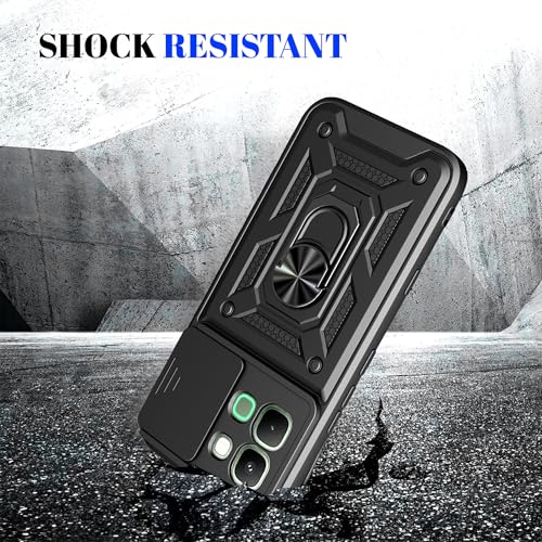Image of Casodon Shockproof Back Case Cover for Infinix Note Edge 5G, Shockproof Infinix Note Edge Back Cover, Ring Case with Kickstand and Camera Protection Shutter - Black