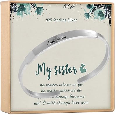 DayOfShe Custom Sister Bracelet with Engraved Inspirational Text for Women Personalized 18K Gold Plated Name Bangles Bracelets for Sister Gifts