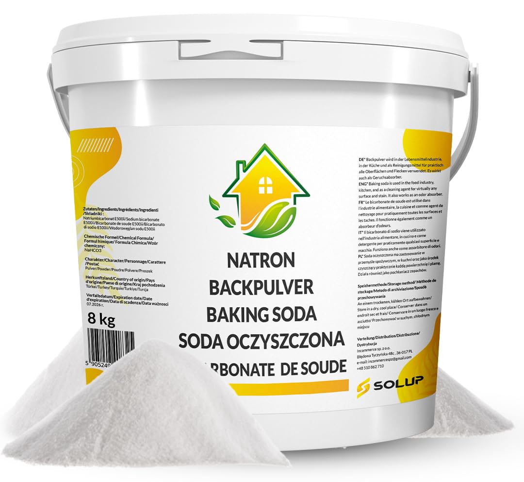 SOLUP Bicarbonate de soude alimentaire 8 kg en poudre pour ménage dent piscine linge blanc cristaux de soude percarbonate de sodium baking soda