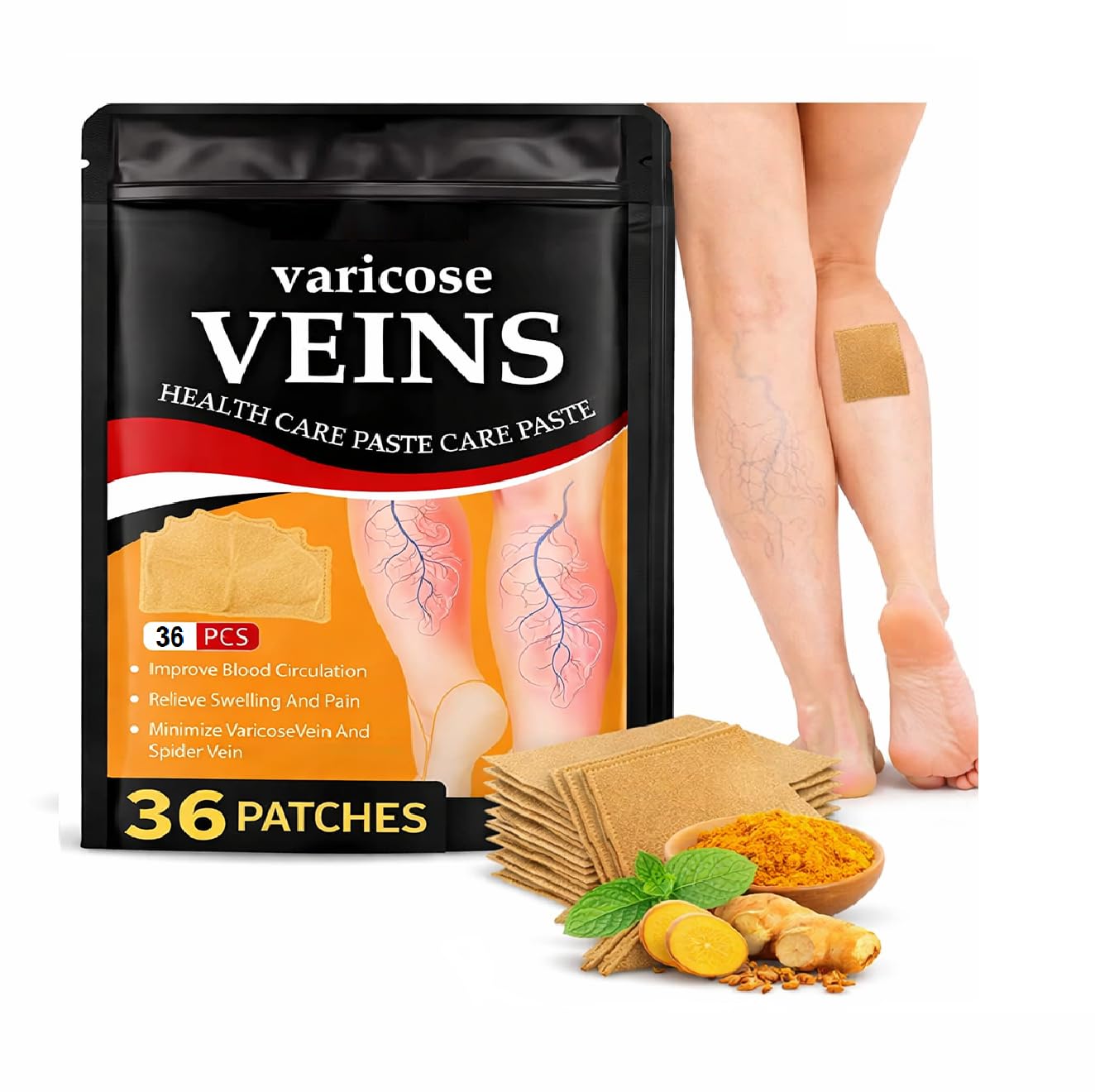 Varicose Veins Relief Patches for Legs (36 PCS) – Herbal Leg Support Patch with Turmeric & Natural Extracts – Comfortable Adhesive for Tired & Heavy Legs – For Men & Women-picture-22