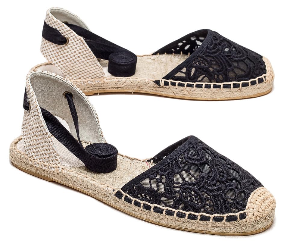 Image of Women's Espadrille FLat Sandals Closed Toe Ankle Wrap,Classic Lace Up Summer Dressy Flat Shoes