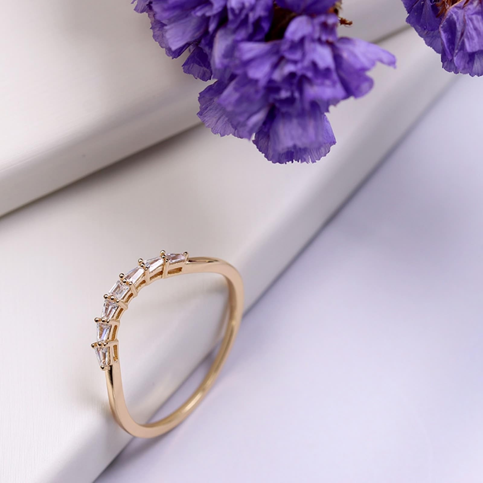 Anillo de compromiso de oro amarillo Au 375/585/750, trapezoidal, moissanita, filigrana, chic