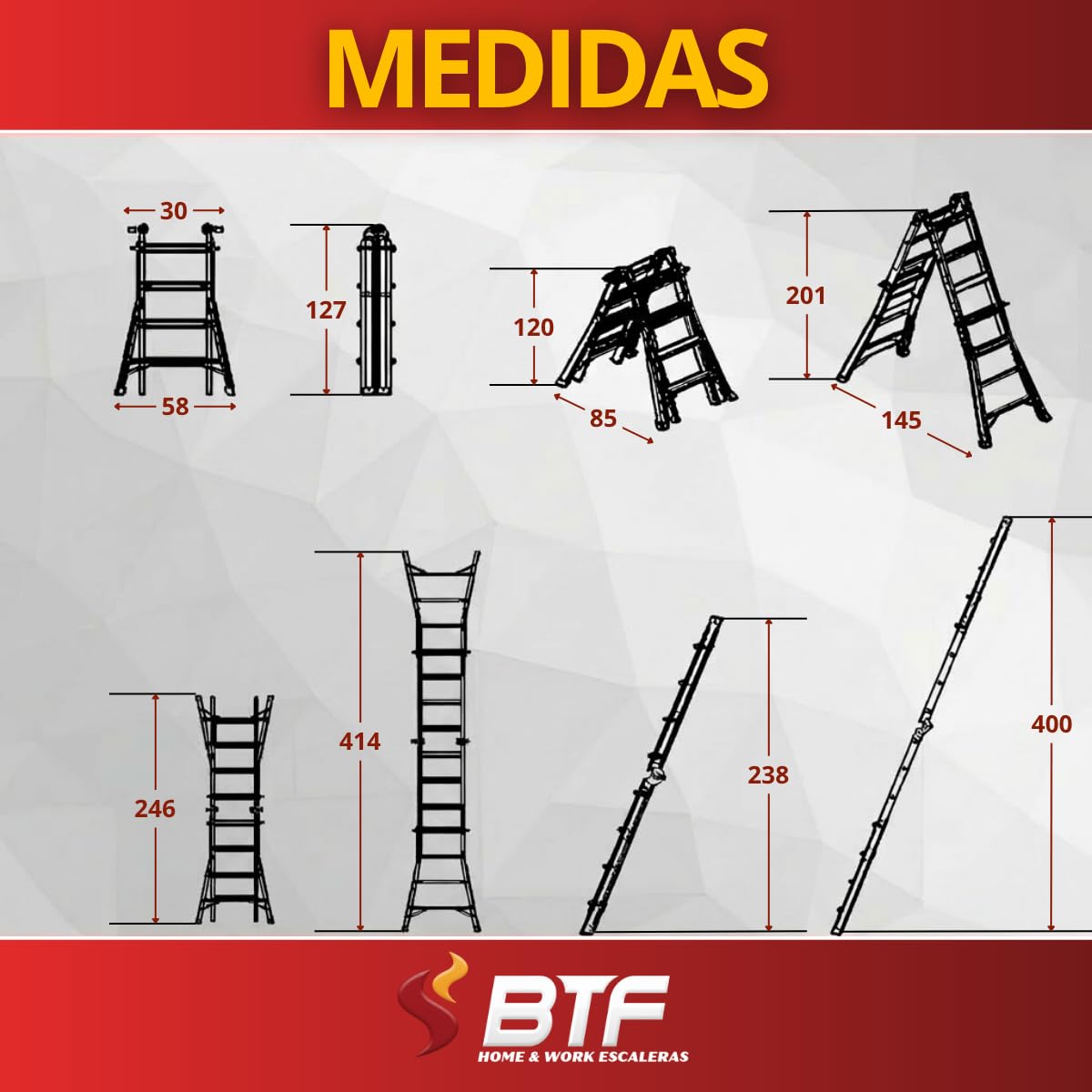 Escalera Telescópica Plegable de Aluminio | Multifuncional en Tijera y Apoyo | Certificación EN131, Carga 150 kg. Ligera, Segura y Portátil para Uso Profesional (4x4PRO)
